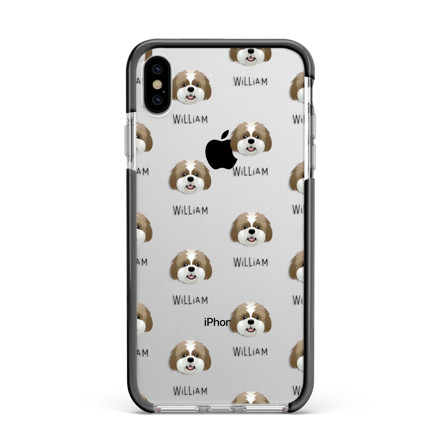 Lhatese Icon with Name Apple iPhone Xs Max Impact Case Black Edge on Silver Phone