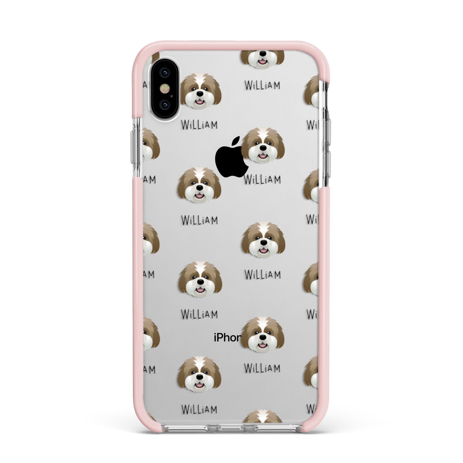 Lhatese Icon with Name Apple iPhone Xs Max Impact Case Pink Edge on Silver Phone
