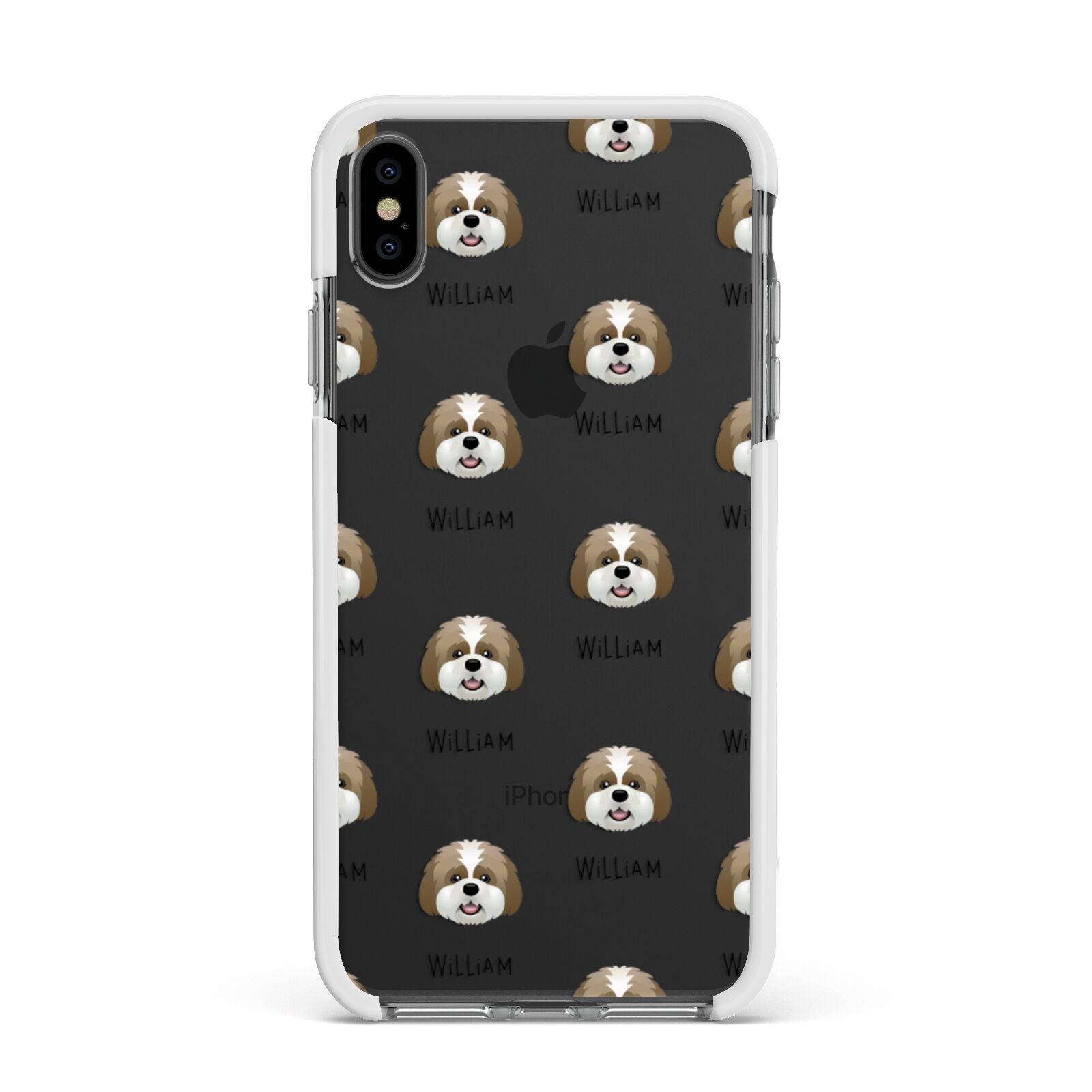 Lhatese Icon with Name Apple iPhone Xs Max Impact Case White Edge on Black Phone