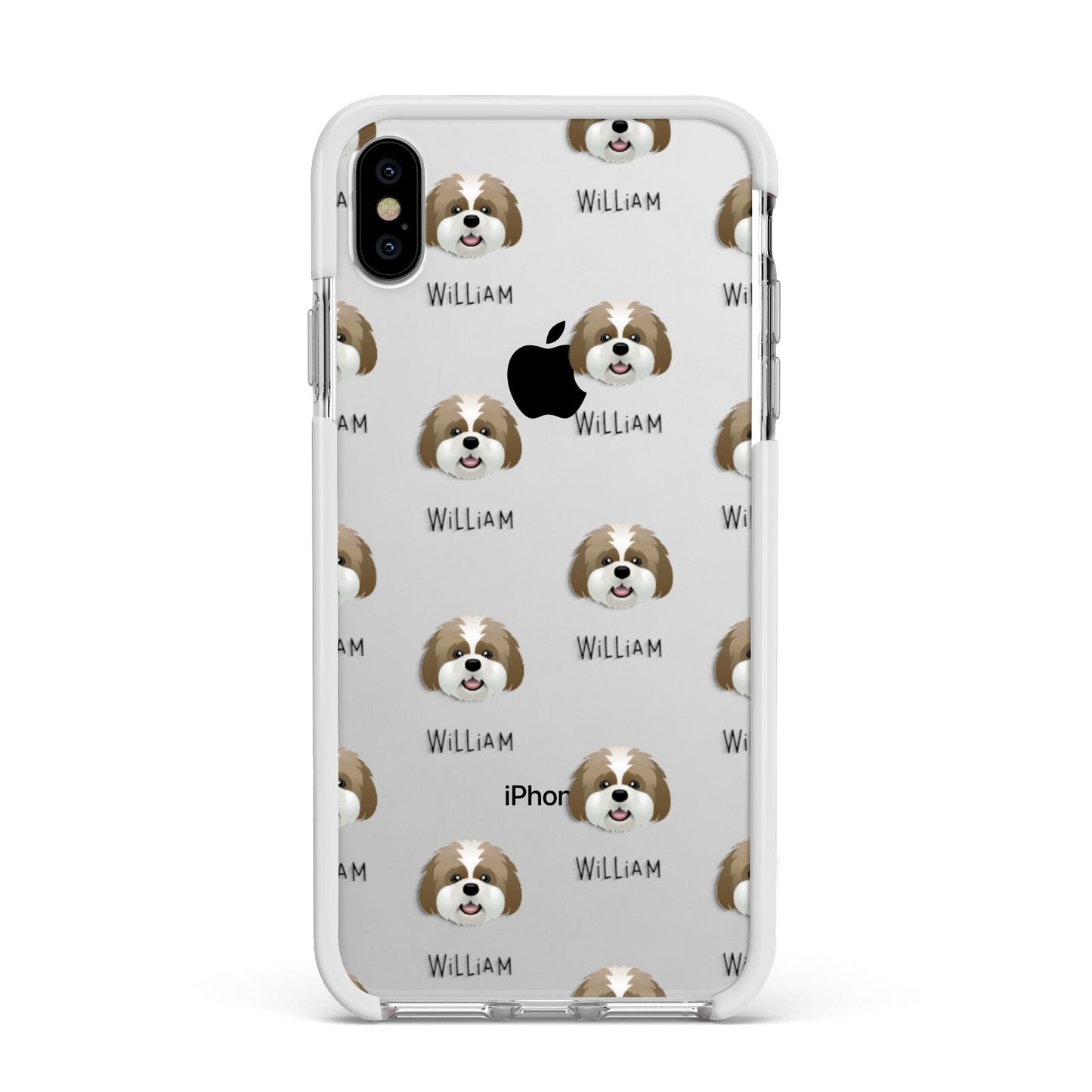 Lhatese Icon with Name Apple iPhone Xs Max Impact Case White Edge on Silver Phone