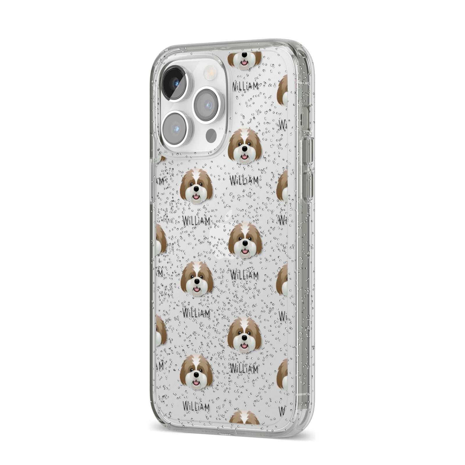 Lhatese Icon with Name iPhone 14 Pro Max Glitter Tough Case Silver Angled Image