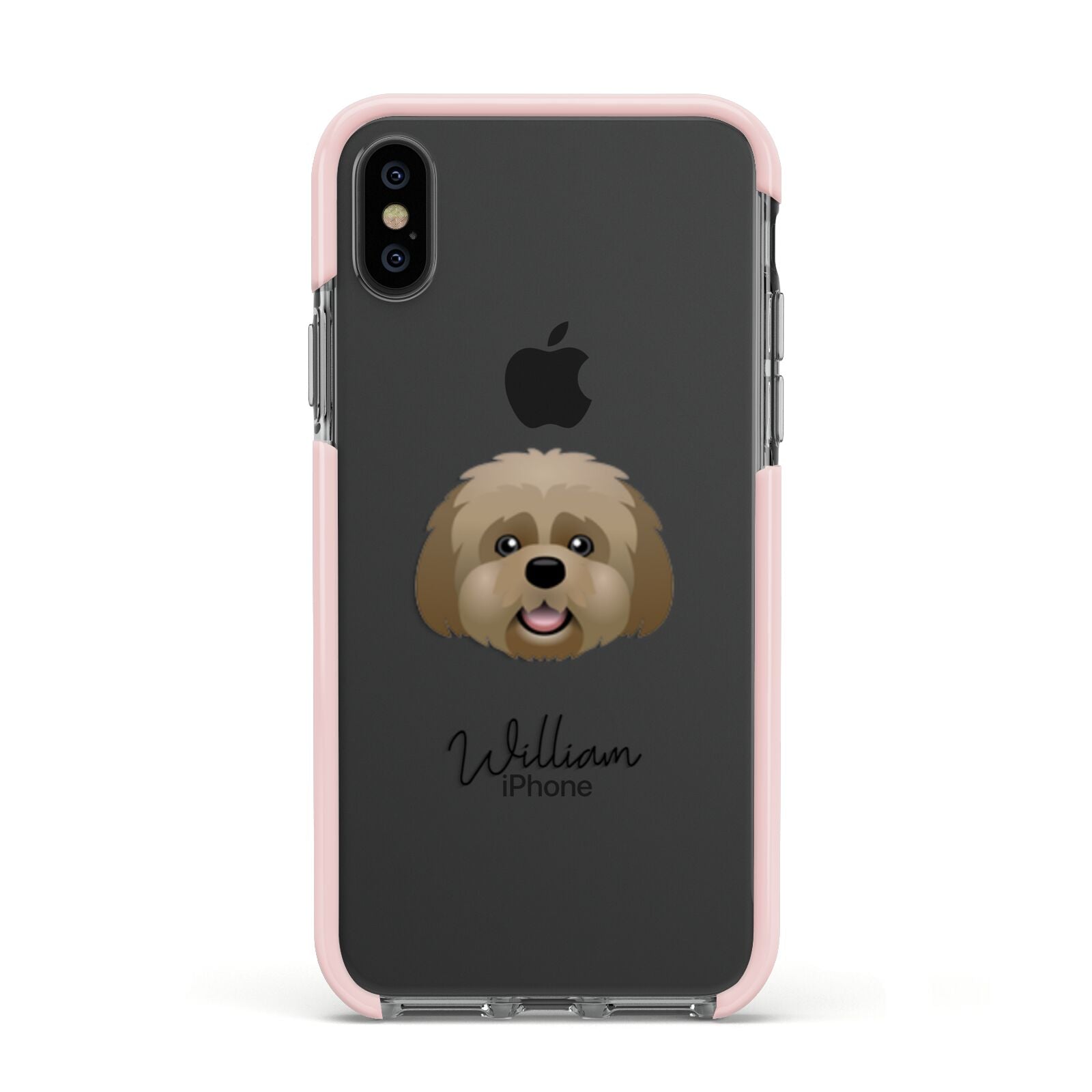 Lhatese Personalised Apple iPhone Xs Impact Case Pink Edge on Black Phone