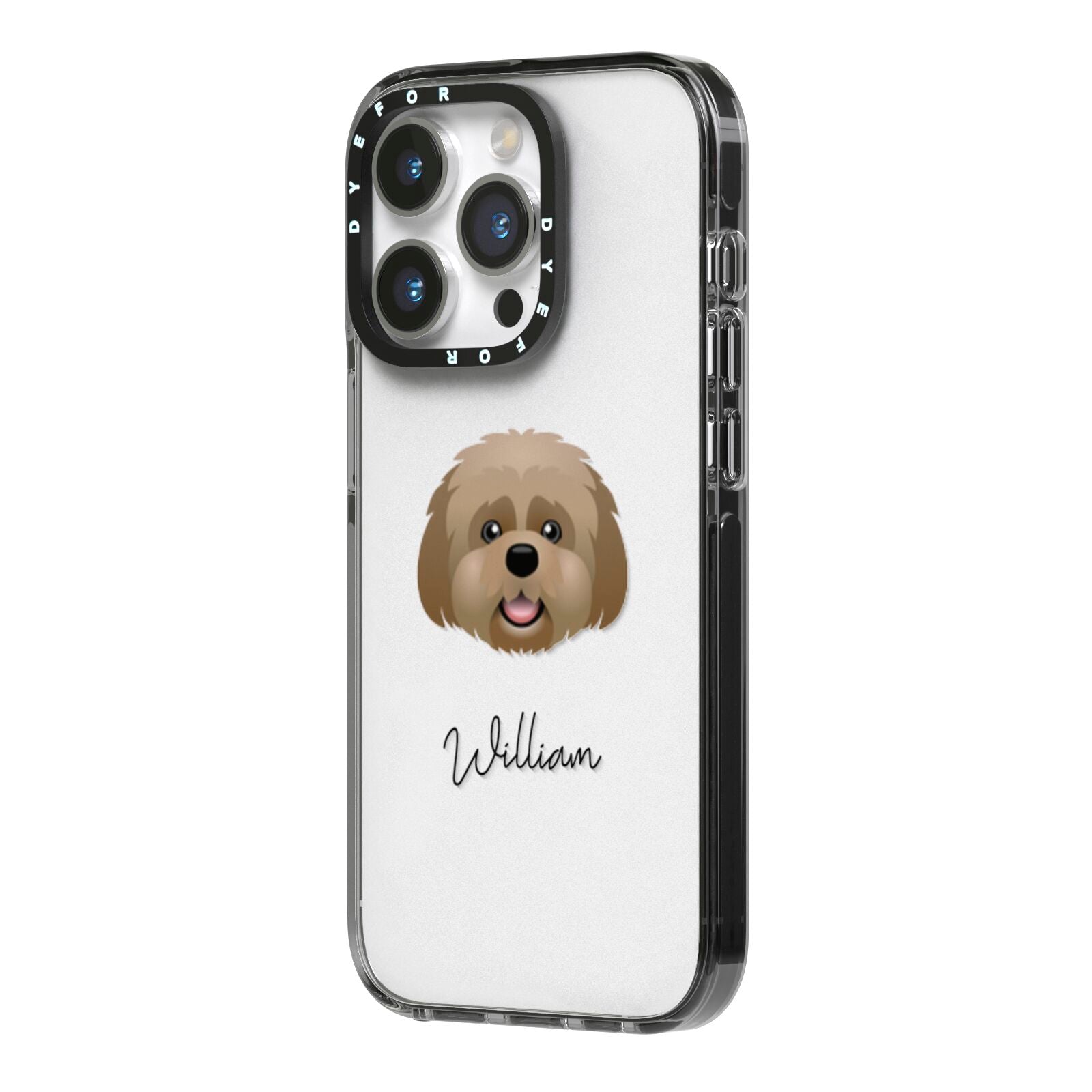 Lhatese Personalised iPhone 14 Pro Black Impact Case Side Angle on Silver phone