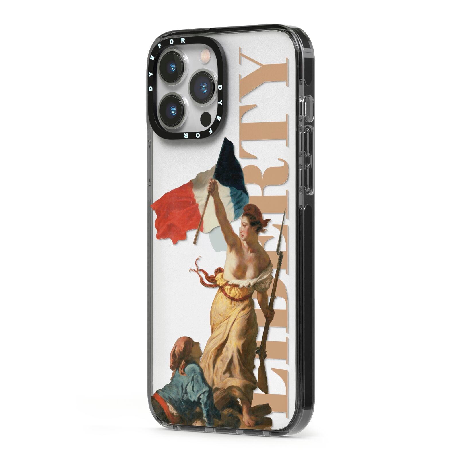 Liberty iPhone 13 Pro Max Black Impact Case Side Angle on Silver phone