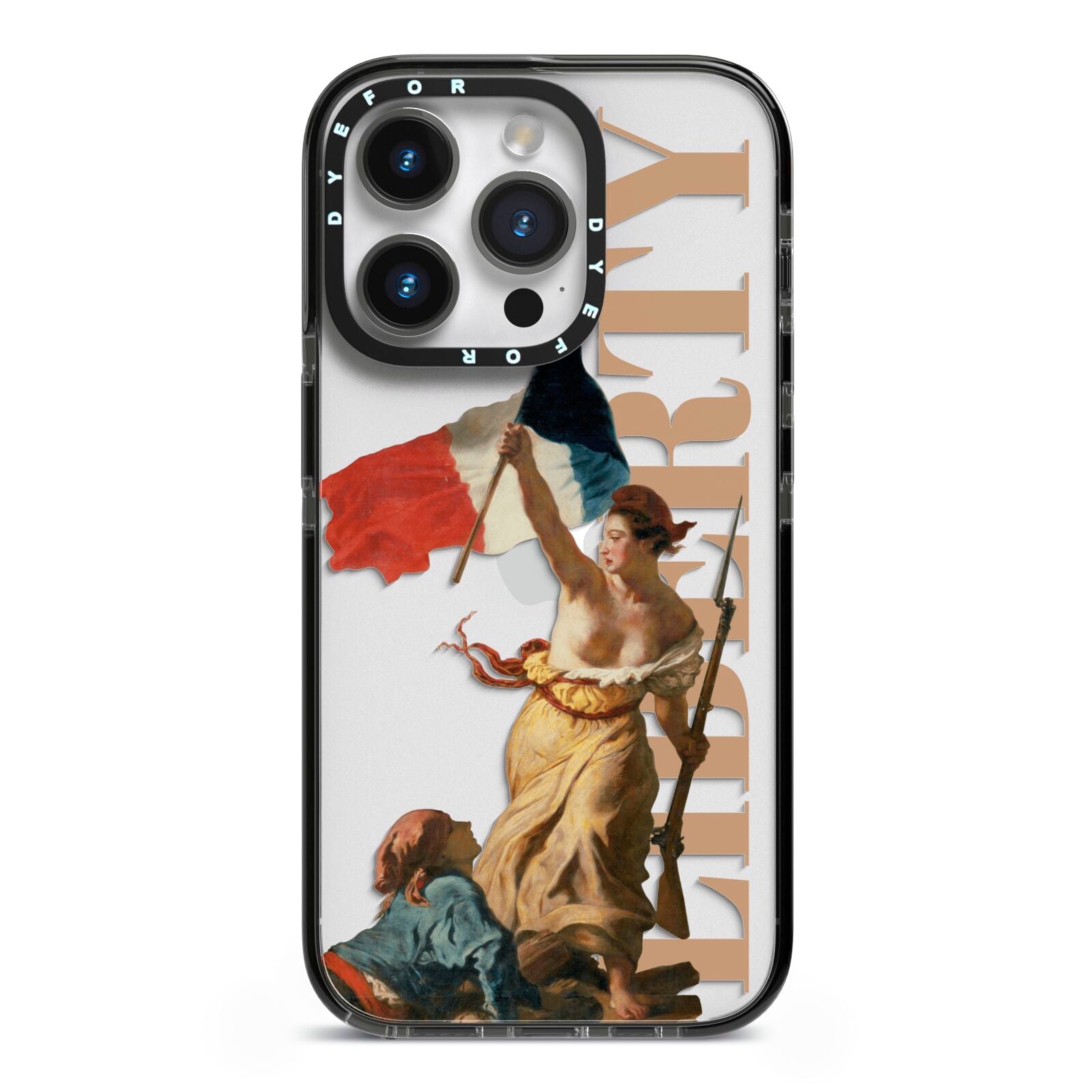 Liberty iPhone 14 Pro Black Impact Case on Silver phone