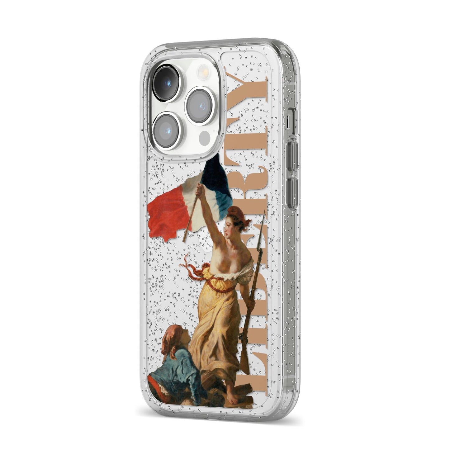Liberty iPhone 14 Pro Glitter Tough Case Silver Angled Image