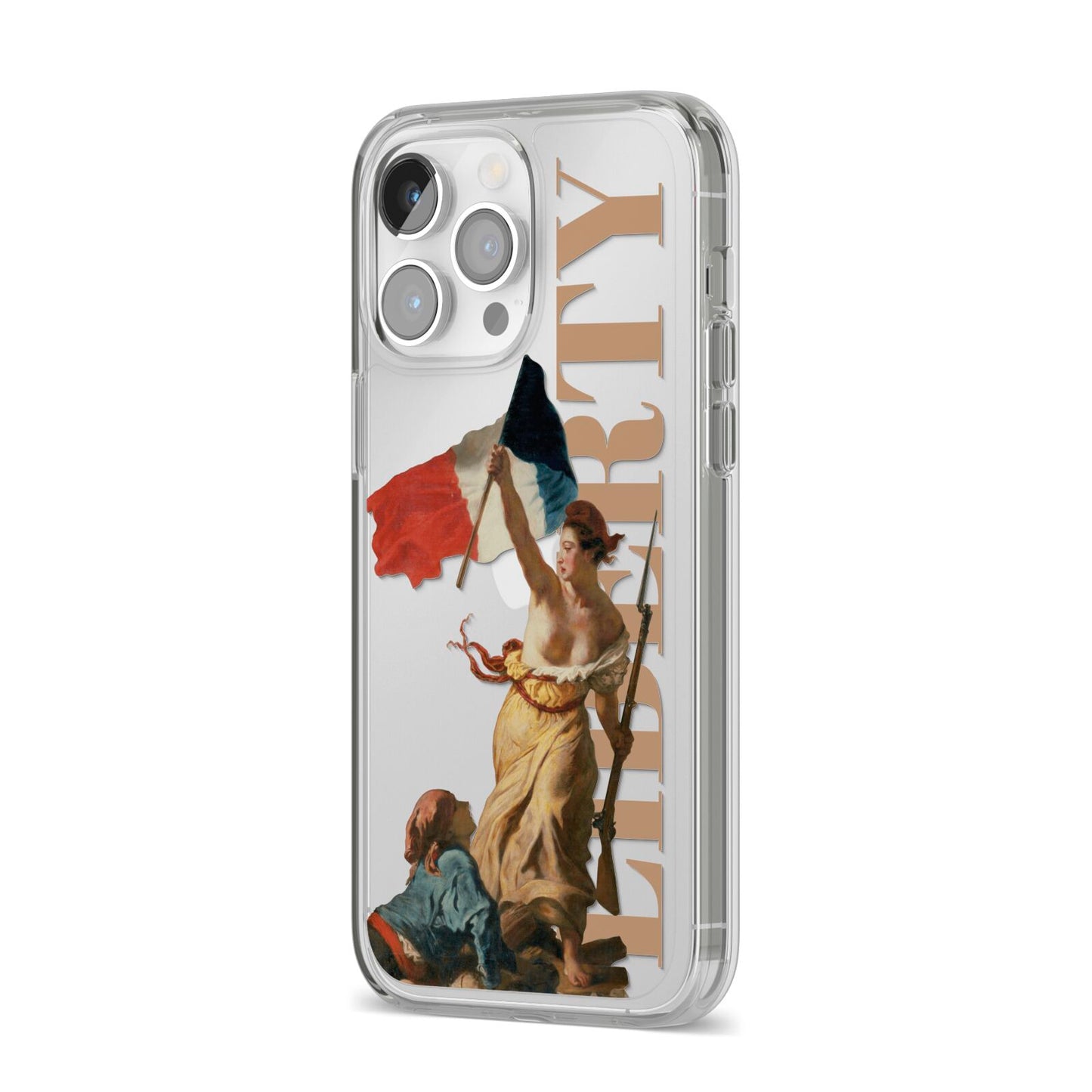 Liberty iPhone 14 Pro Max Clear Tough Case Silver Angled Image