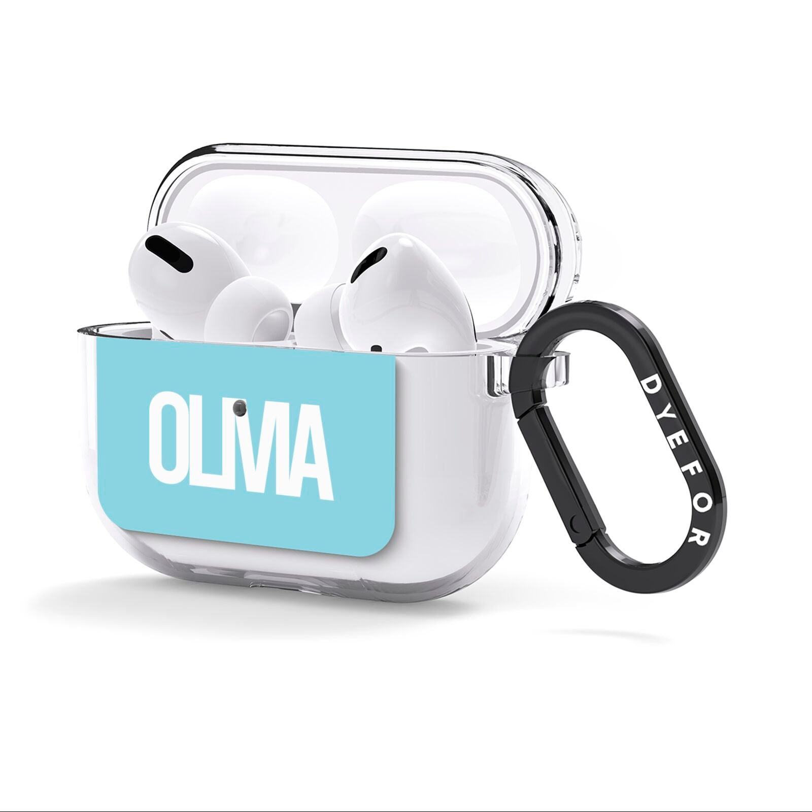 Light Blue with Bold White Name AirPods Clear Case 3rd Gen Side Image
