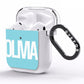 Light Blue with Bold White Name AirPods Clear Case Side Image