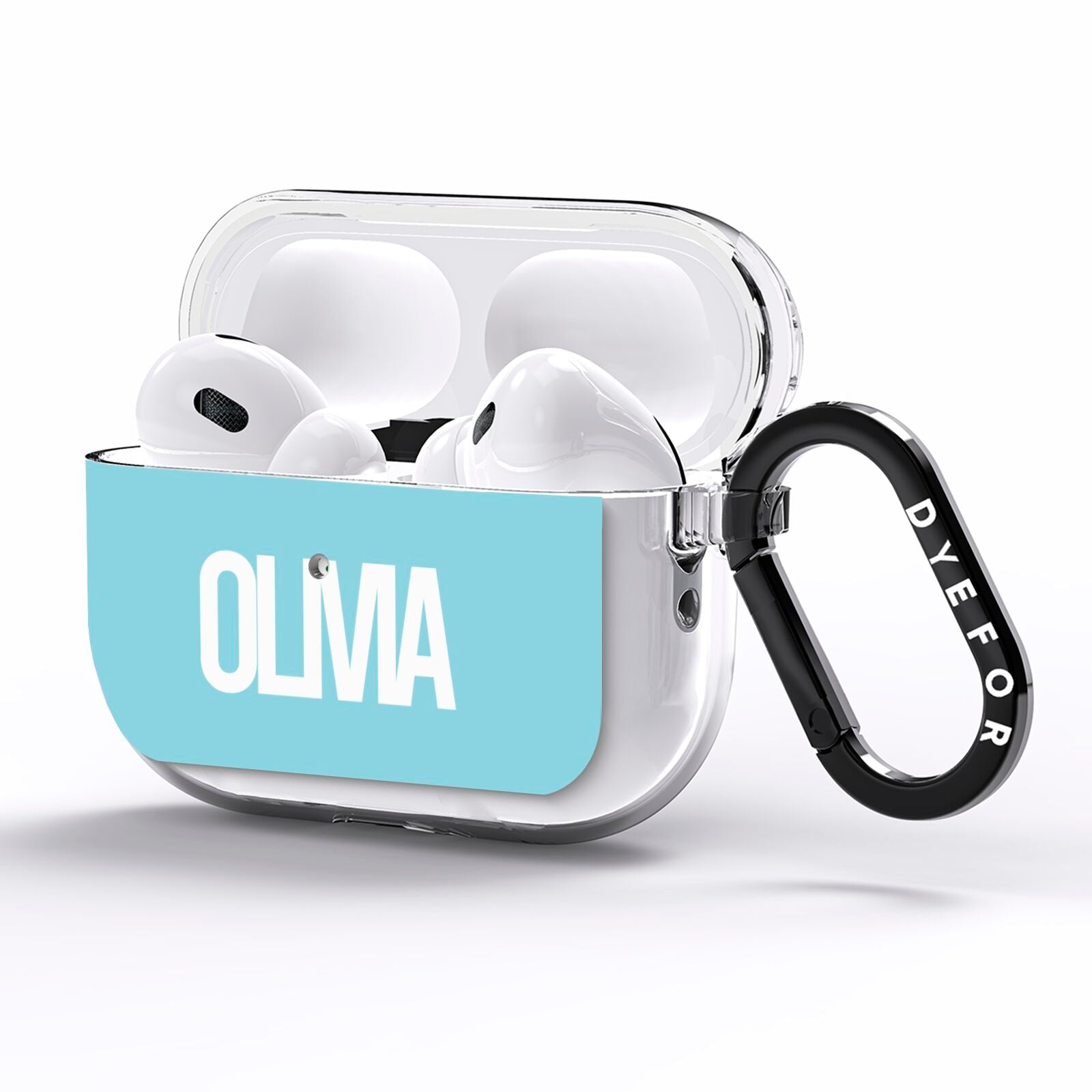 Light Blue with Bold White Name AirPods Pro Clear Case Side Image