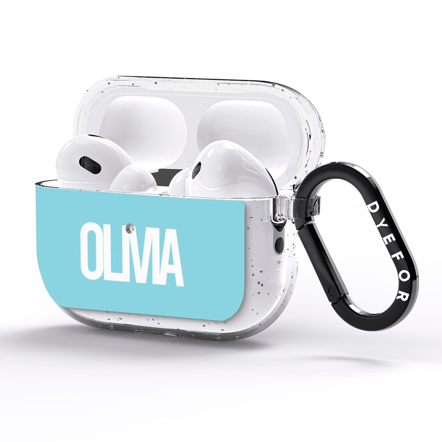 Light Blue with Bold White Name AirPods Pro Glitter Case Side Image