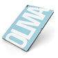 Light Blue with Bold White Name Apple iPad Case on Grey iPad Side View