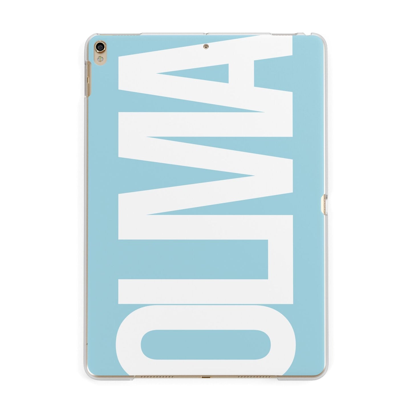 Light Blue with Bold White Name Apple iPad Gold Case