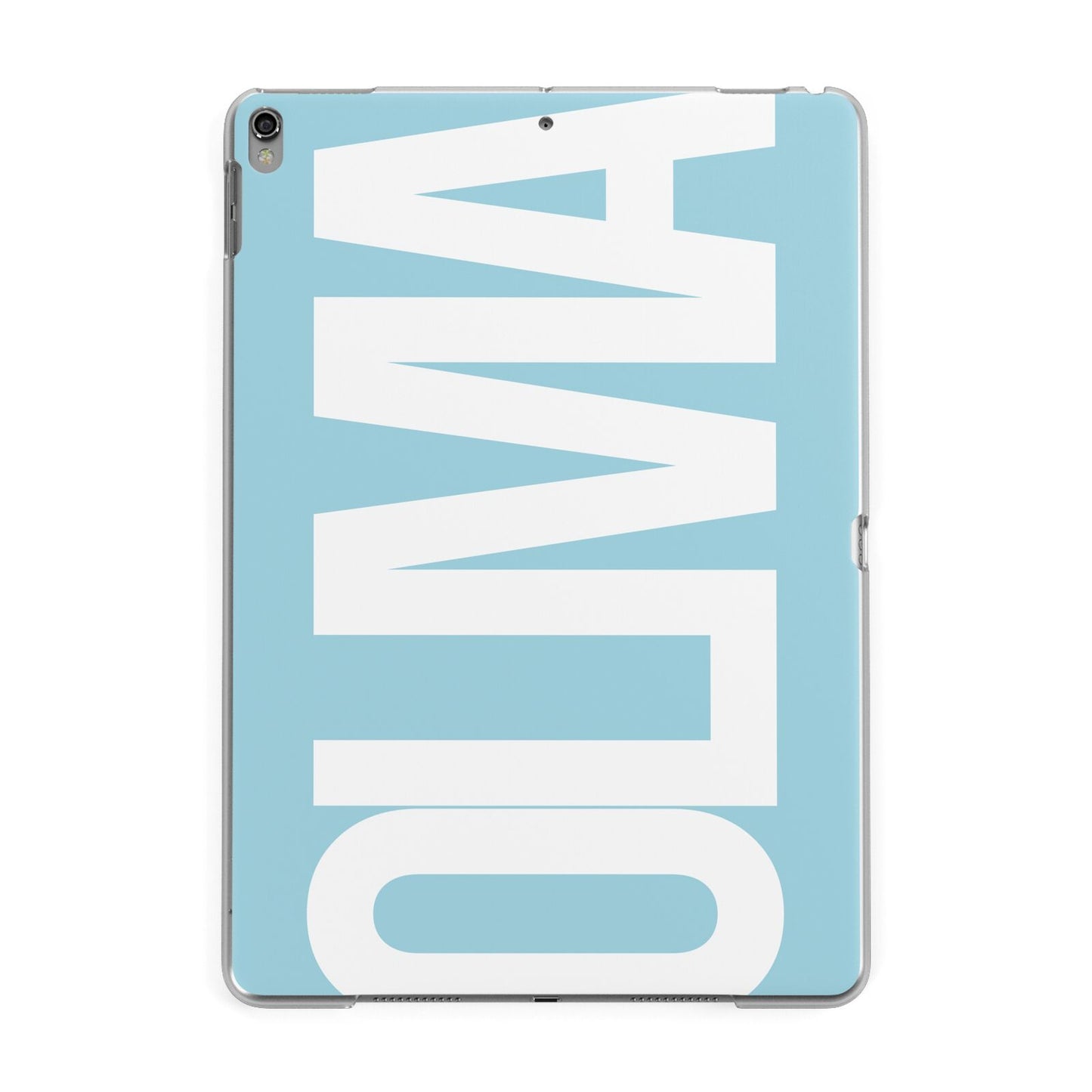 Light Blue with Bold White Name Apple iPad Grey Case