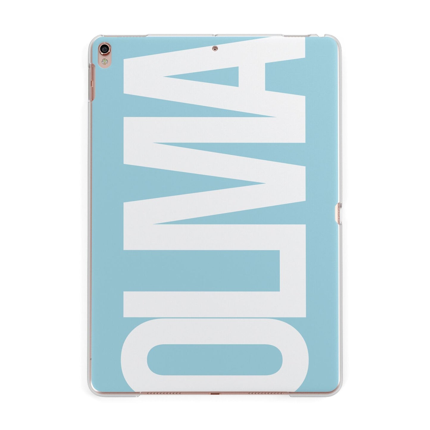 Light Blue with Bold White Name Apple iPad Rose Gold Case