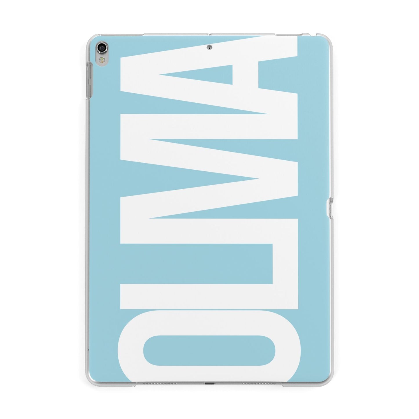 Light Blue with Bold White Name Apple iPad Silver Case