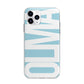 Light Blue with Bold White Name Apple iPhone 11 Pro Max in Silver with Bumper Case