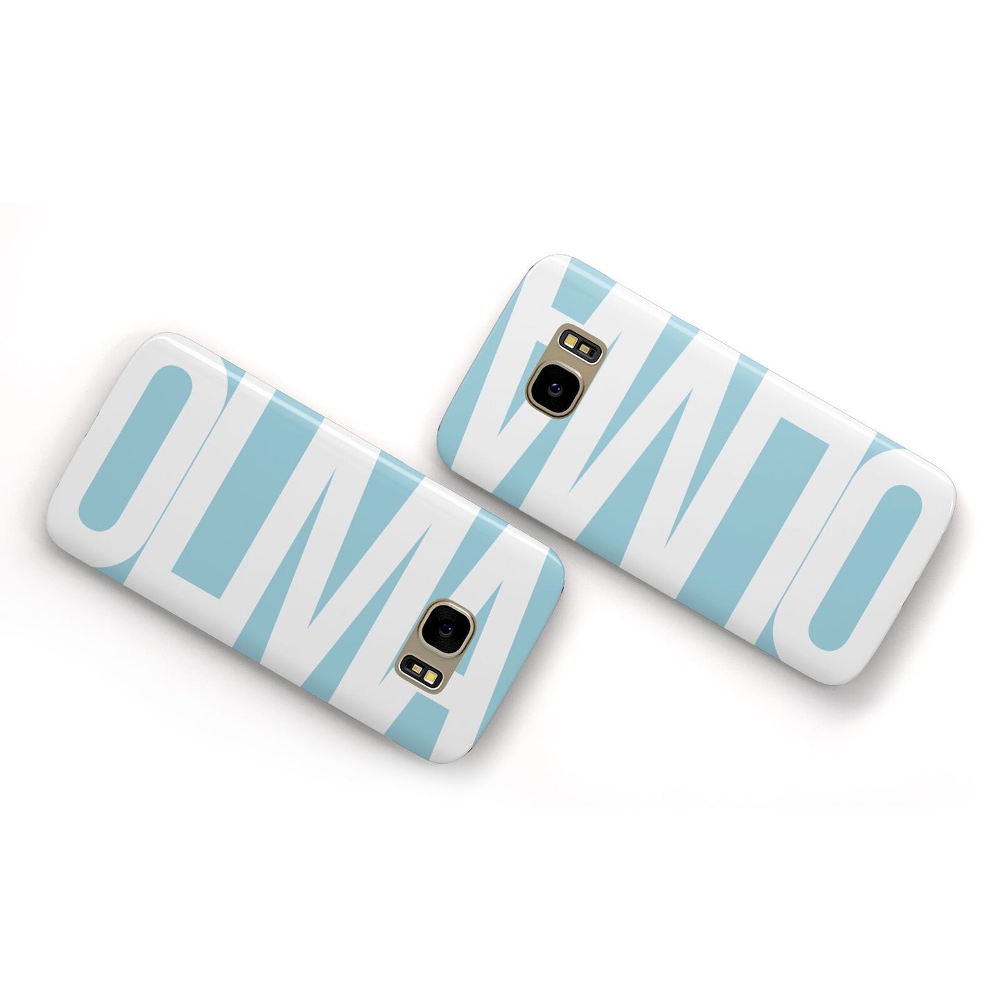 Light Blue with Bold White Name Samsung Galaxy Case Flat Overview