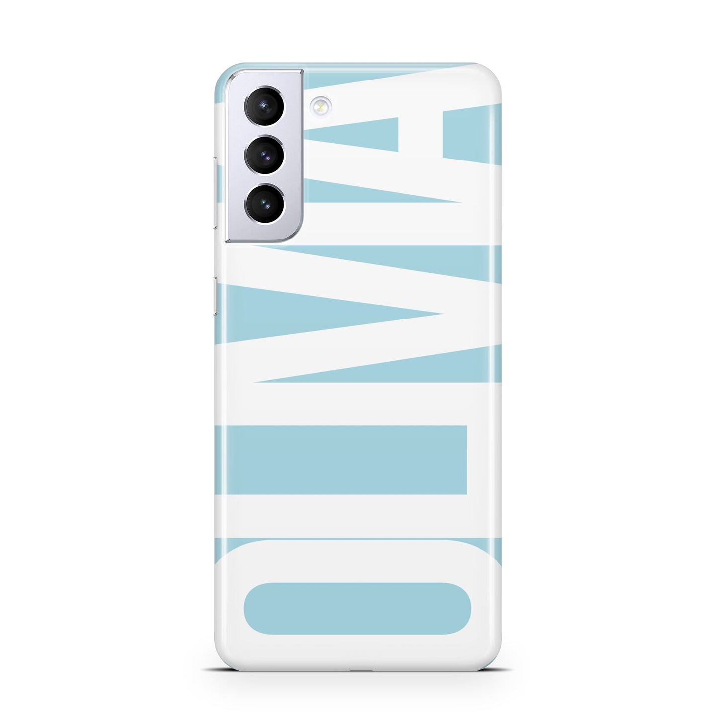 Light Blue with Bold White Name Samsung S21 Plus Phone Case
