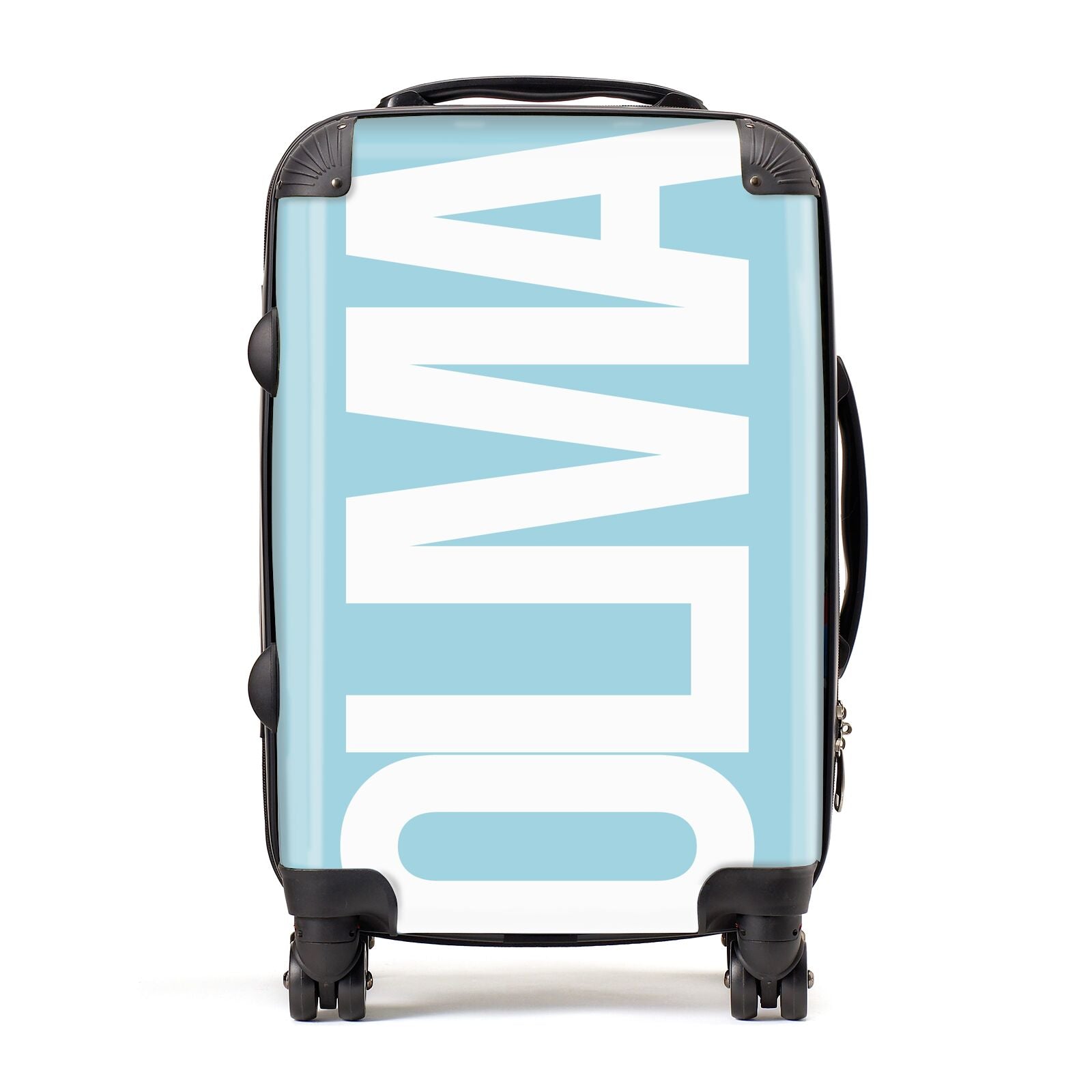 Light Blue with Bold White Name Suitcase