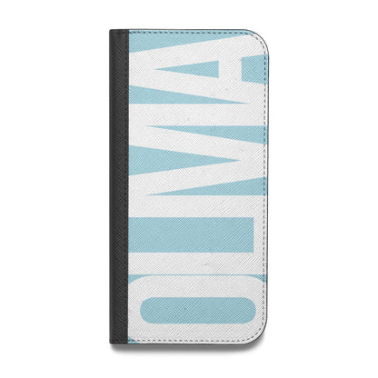 Light Blue with Bold White Name Vegan Leather Flip Samsung Case