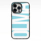 Light Blue with Bold White Name iPhone 13 Pro Black Impact Case on Silver phone