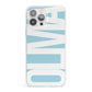 Light Blue with Bold White Name iPhone 13 Pro Max Clear Bumper Case