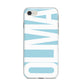 Light Blue with Bold White Name iPhone 8 Bumper Case on Silver iPhone
