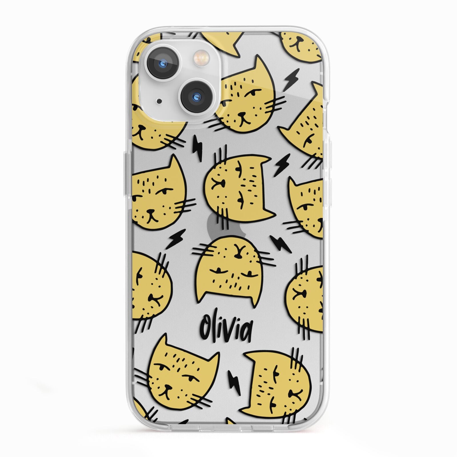 Lightning Cat Face Custom iPhone 13 TPU Impact Case with White Edges