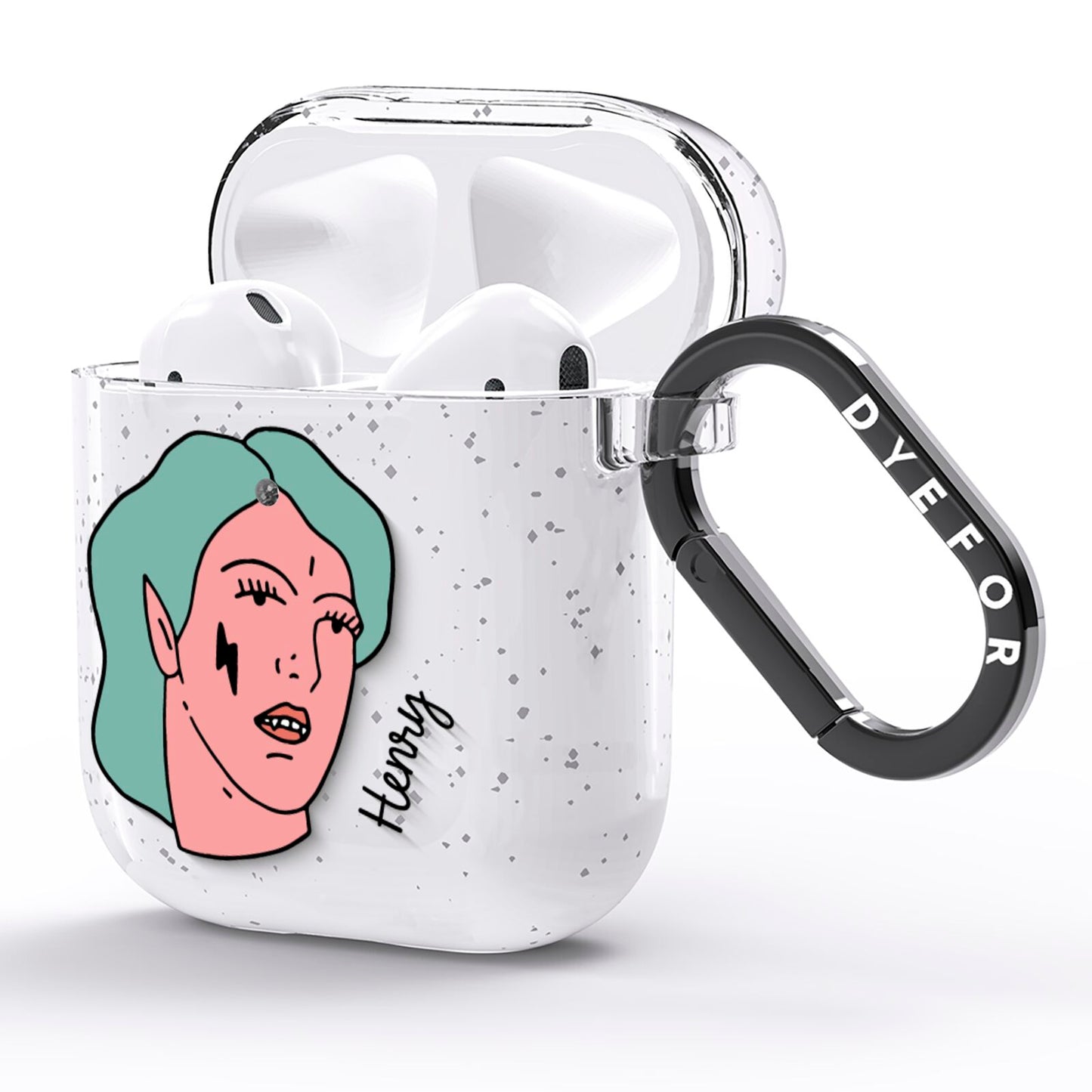 Lightning Fang Face Custom AirPods Glitter Case Side Image