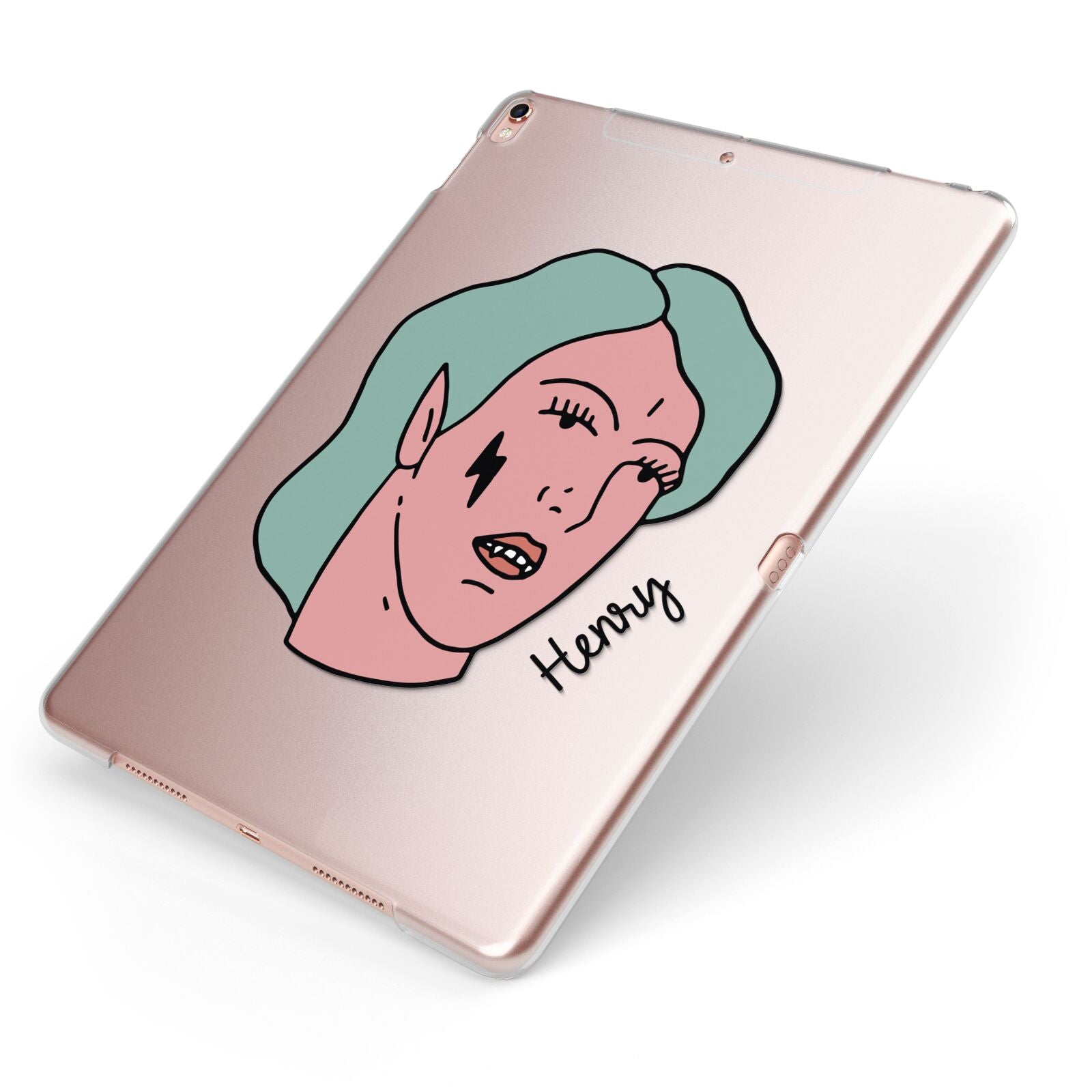 Lightning Fang Face Custom Apple iPad Case on Rose Gold iPad Side View