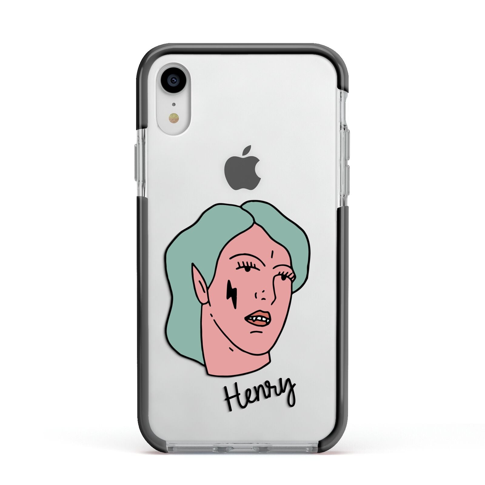 Lightning Fang Face Custom Apple iPhone XR Impact Case Black Edge on Silver Phone