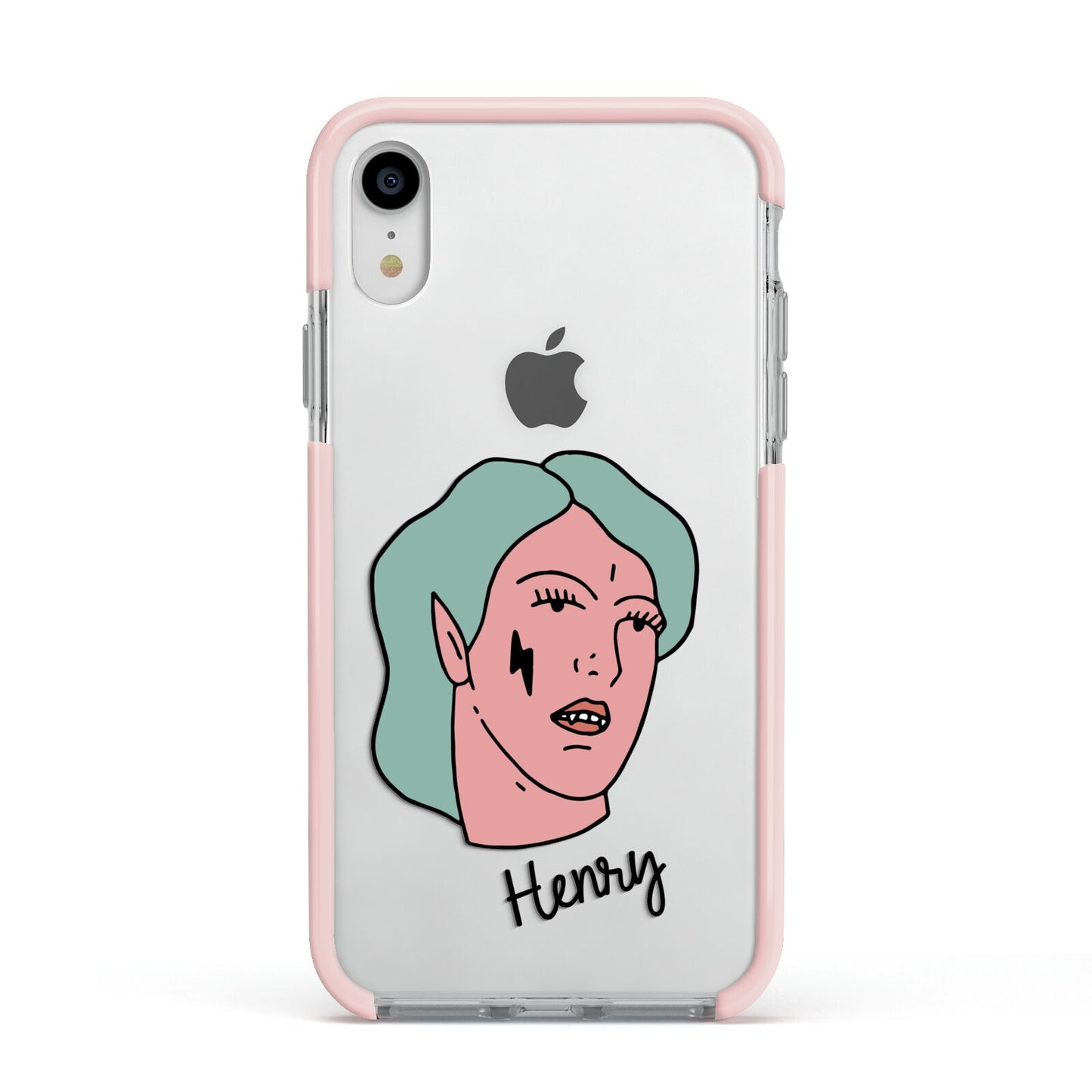 Lightning Fang Face Custom Apple iPhone XR Impact Case Pink Edge on Silver Phone