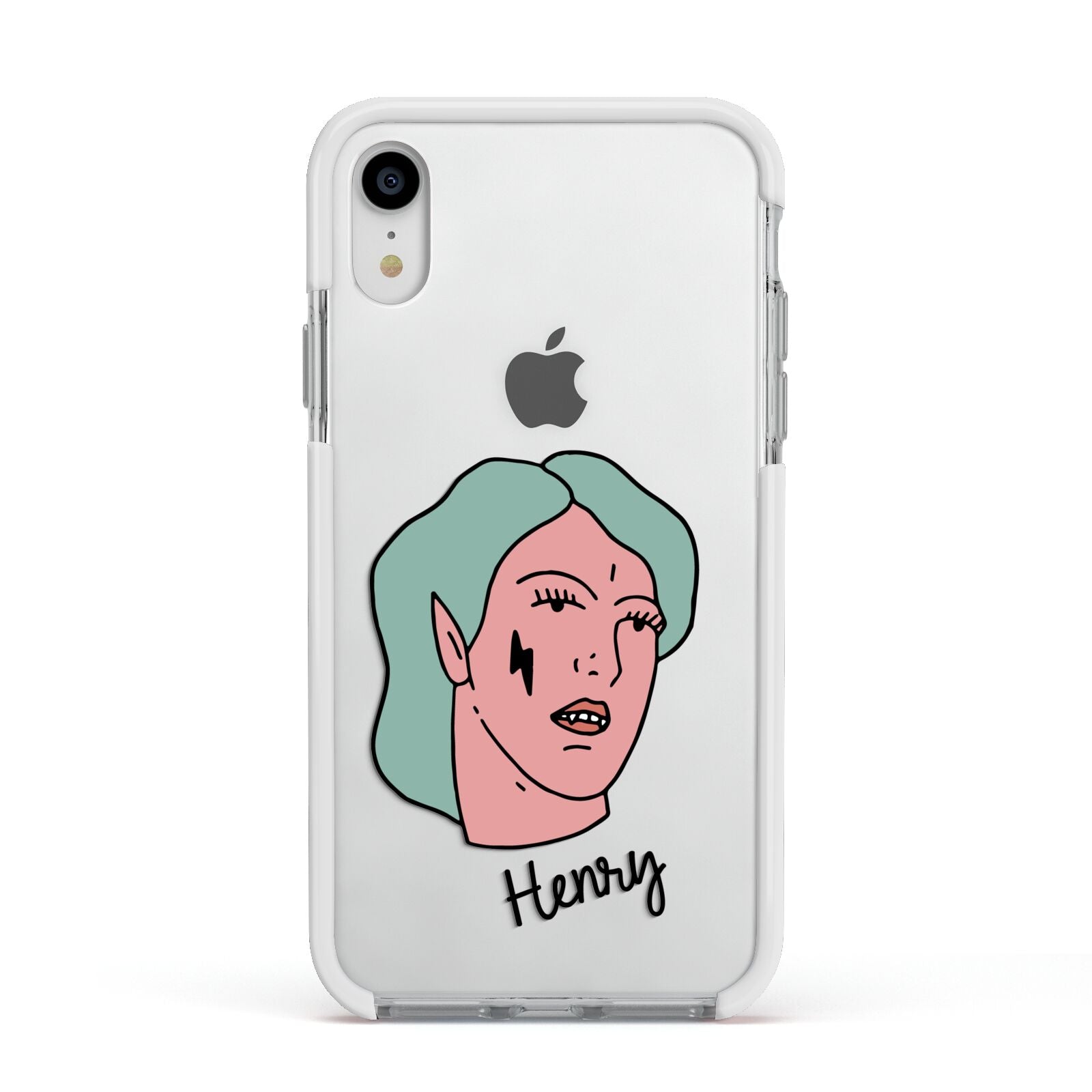 Lightning Fang Face Custom Apple iPhone XR Impact Case White Edge on Silver Phone