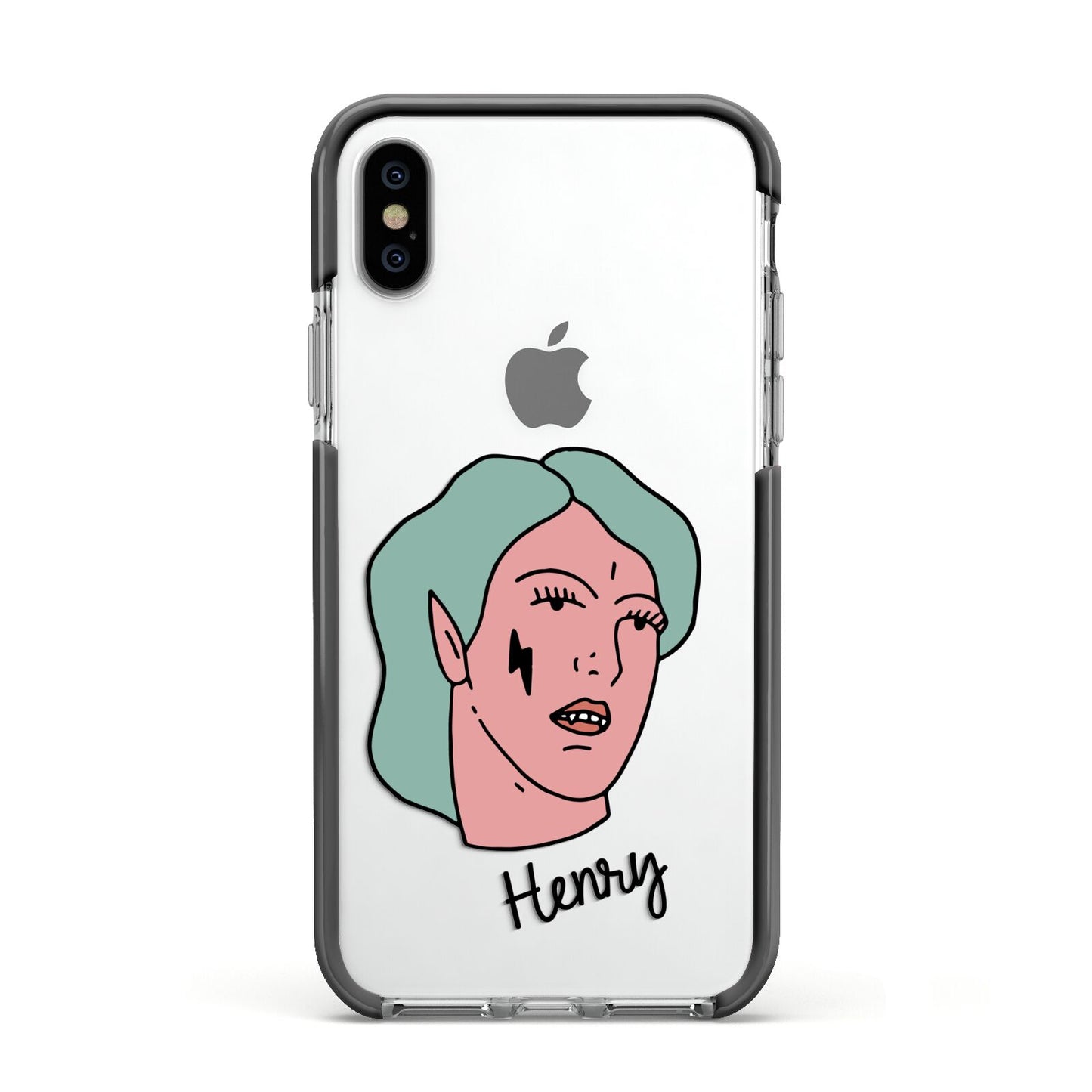Lightning Fang Face Custom Apple iPhone Xs Impact Case Black Edge on Silver Phone