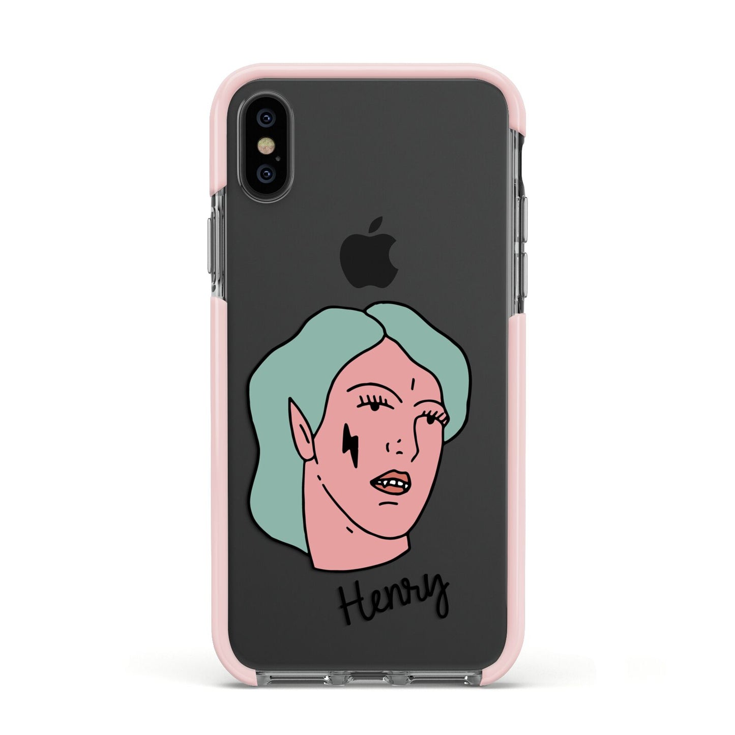 Lightning Fang Face Custom Apple iPhone Xs Impact Case Pink Edge on Black Phone