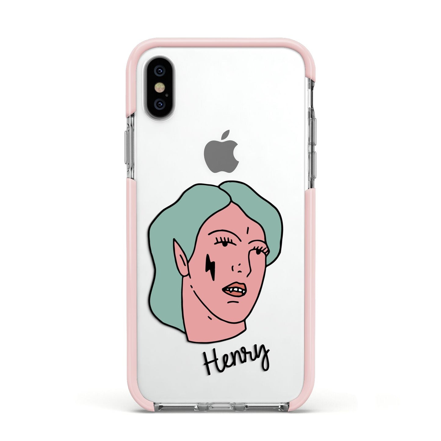 Lightning Fang Face Custom Apple iPhone Xs Impact Case Pink Edge on Silver Phone