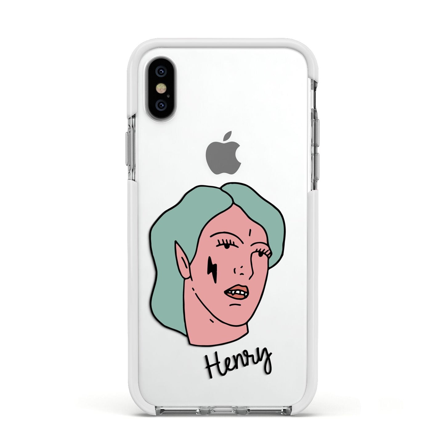 Lightning Fang Face Custom Apple iPhone Xs Impact Case White Edge on Silver Phone