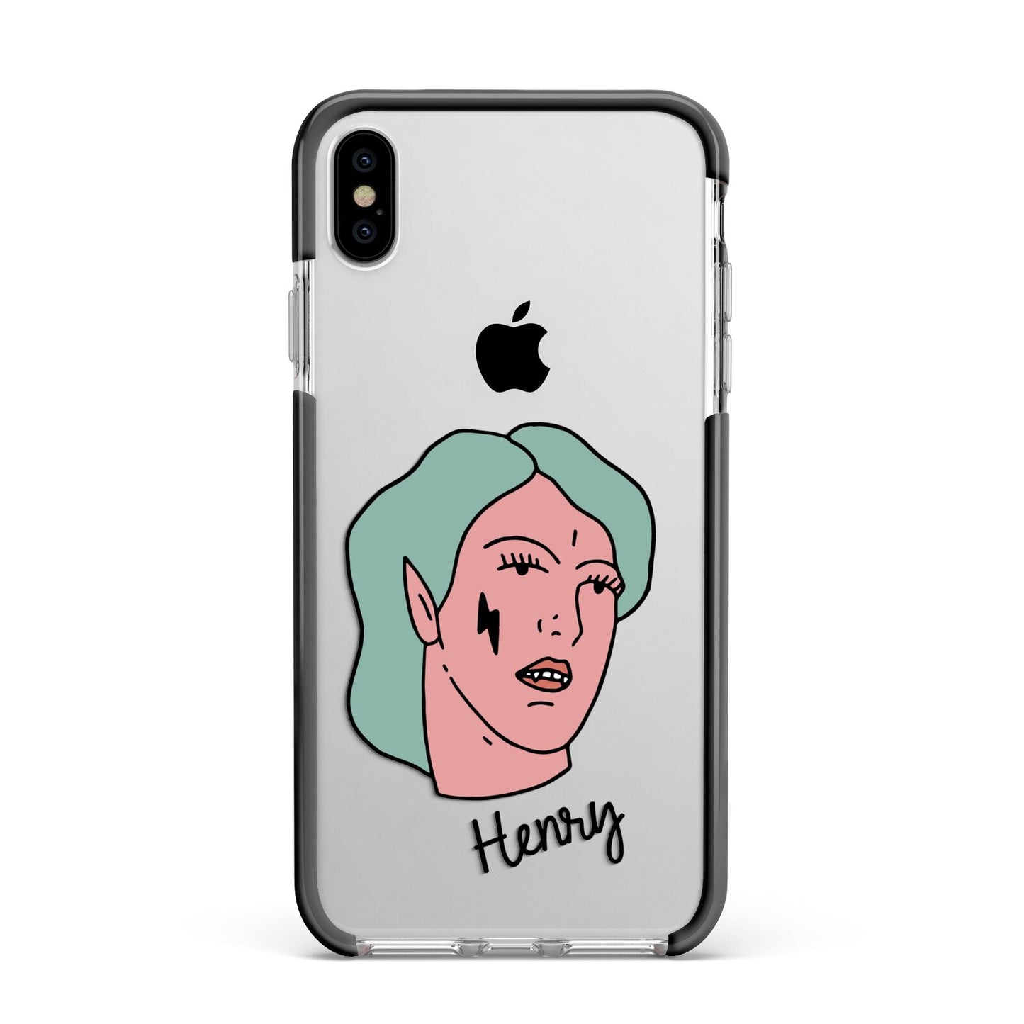 Lightning Fang Face Custom Apple iPhone Xs Max Impact Case Black Edge on Silver Phone