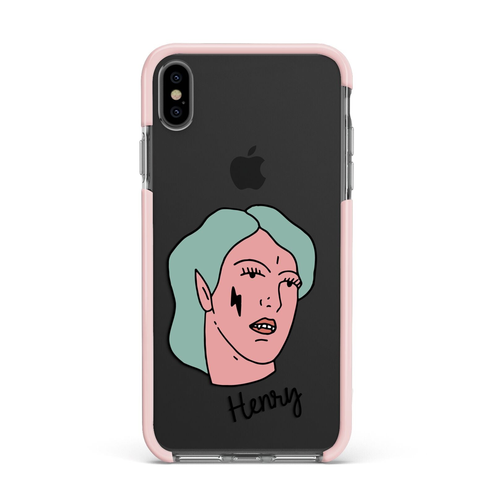 Lightning Fang Face Custom Apple iPhone Xs Max Impact Case Pink Edge on Black Phone