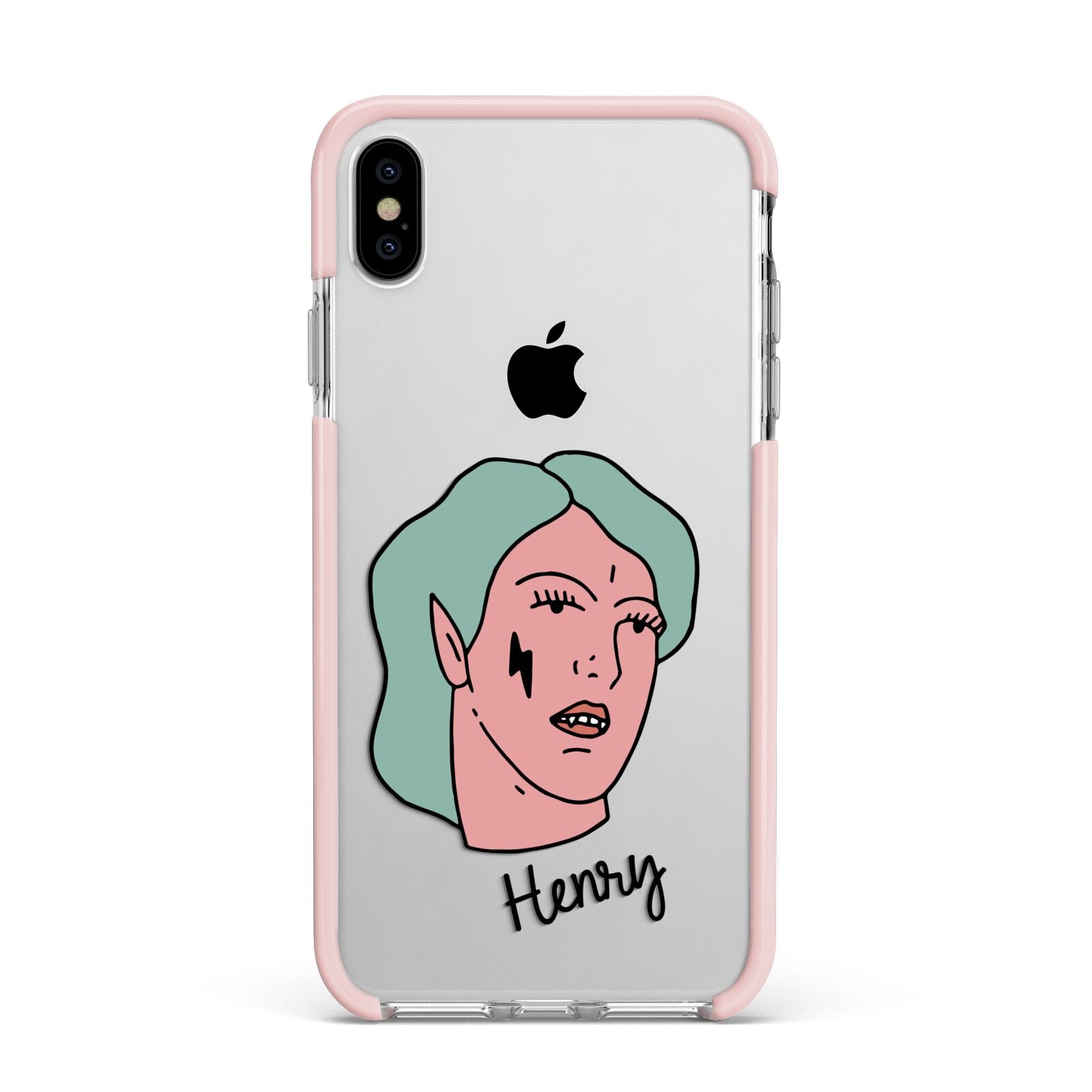 Lightning Fang Face Custom Apple iPhone Xs Max Impact Case Pink Edge on Silver Phone