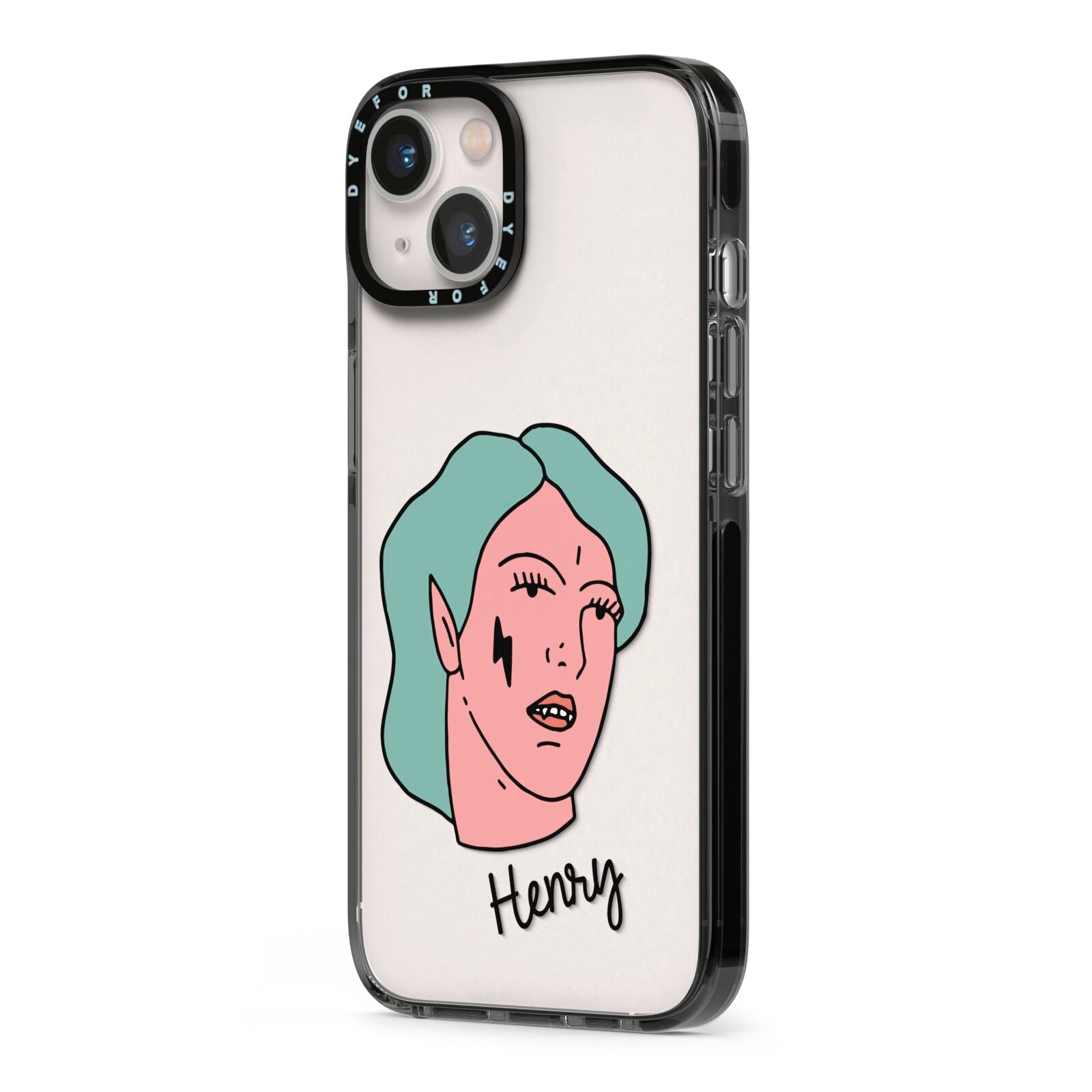 Lightning Fang Face Custom iPhone 13 Black Impact Case Side Angle on Silver phone