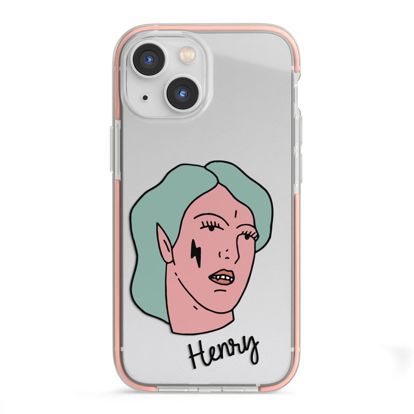 Lightning Fang Face Custom iPhone 13 Mini TPU Impact Case with Pink Edges