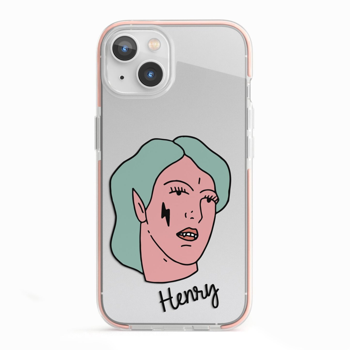 Lightning Fang Face Custom iPhone 13 TPU Impact Case with Pink Edges