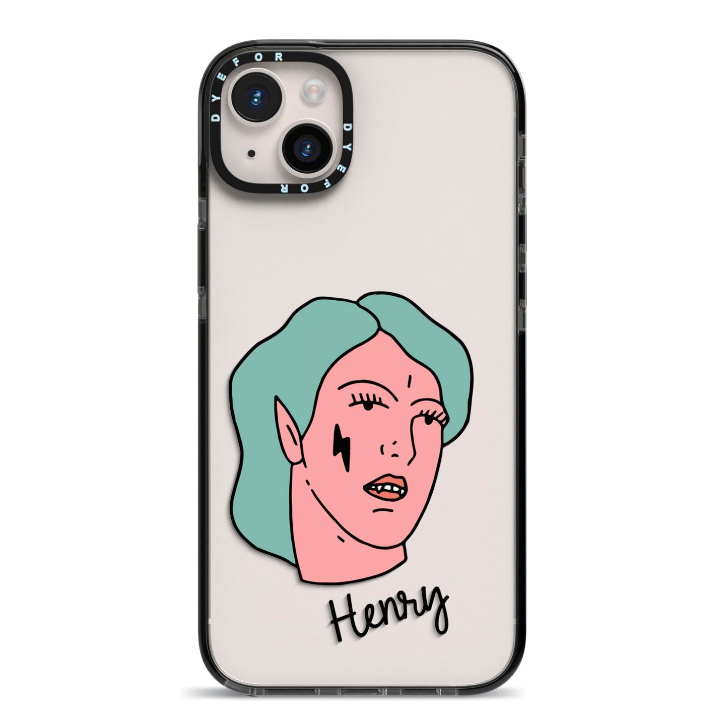 Lightning Fang Face Custom iPhone 14 Plus Black Impact Case on Silver phone