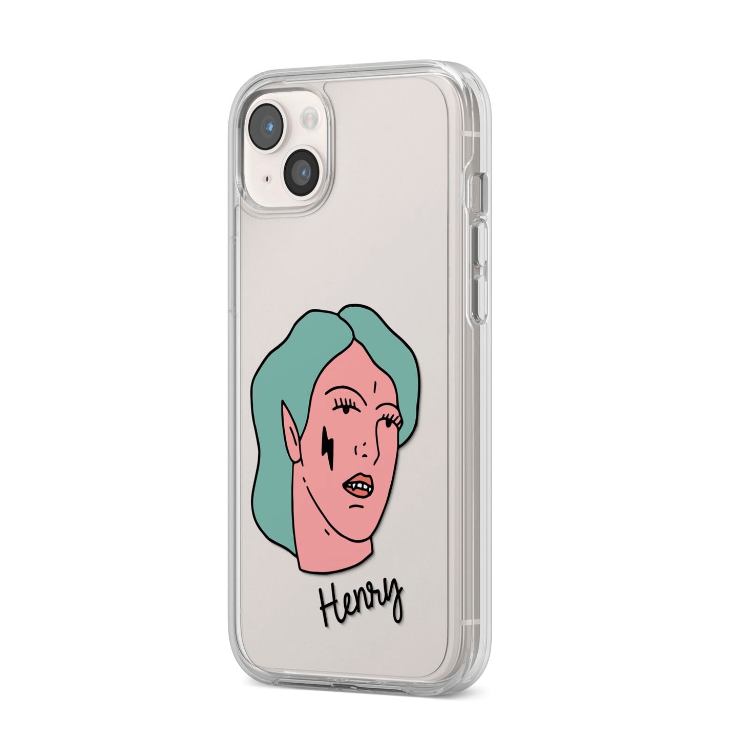 Lightning Fang Face Custom iPhone 14 Plus Clear Tough Case Starlight Angled Image