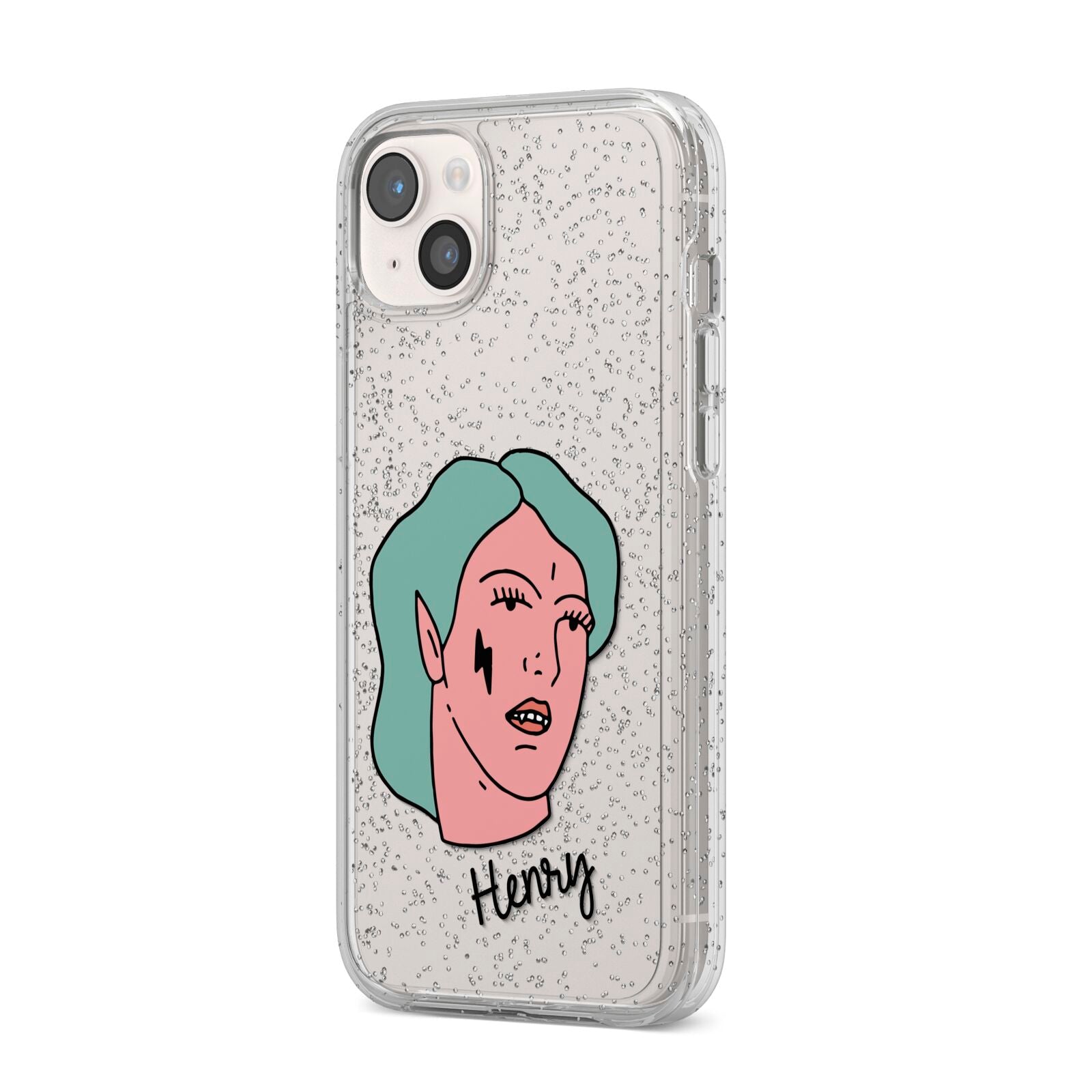 Lightning Fang Face Custom iPhone 14 Plus Glitter Tough Case Starlight Angled Image