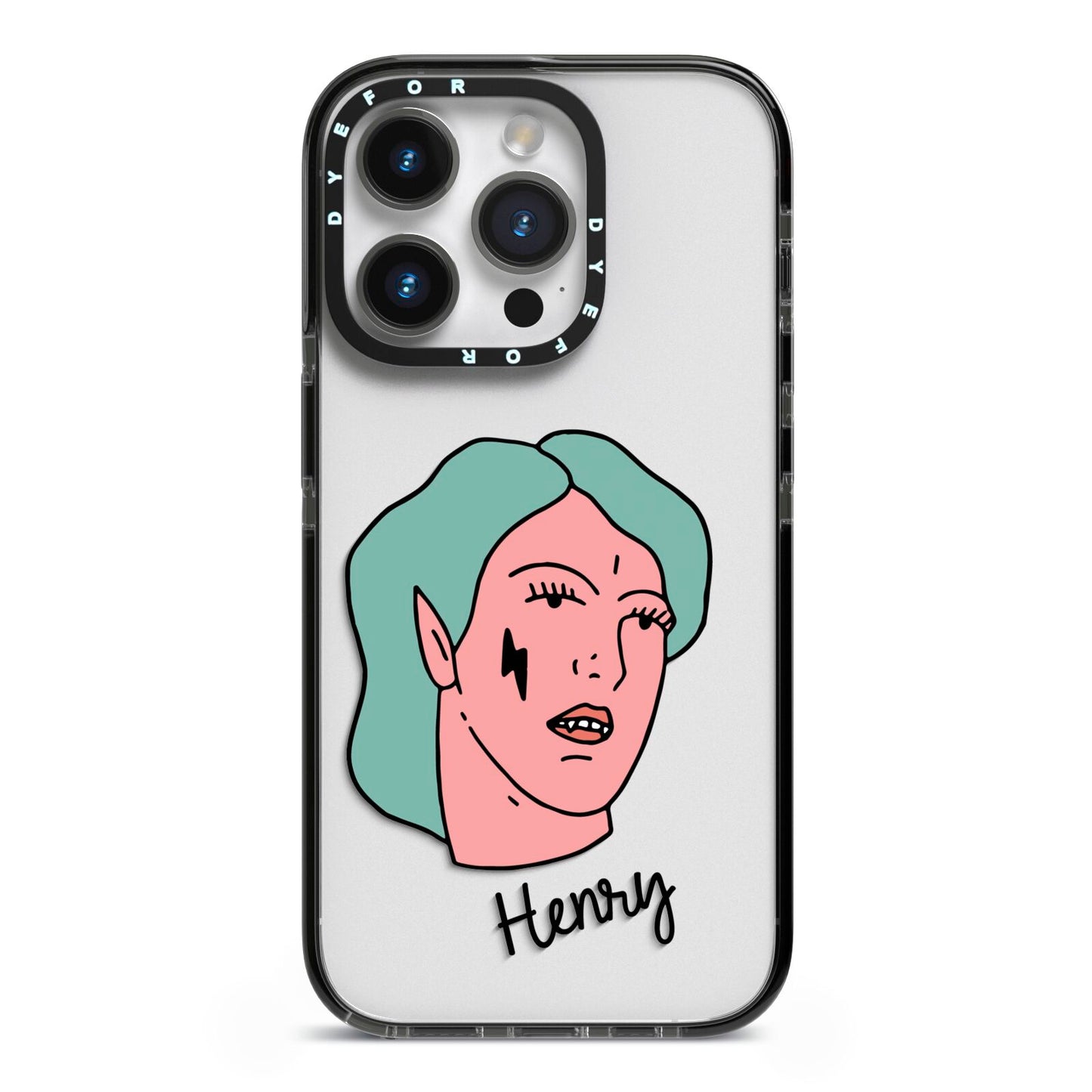 Lightning Fang Face Custom iPhone 14 Pro Black Impact Case on Silver phone
