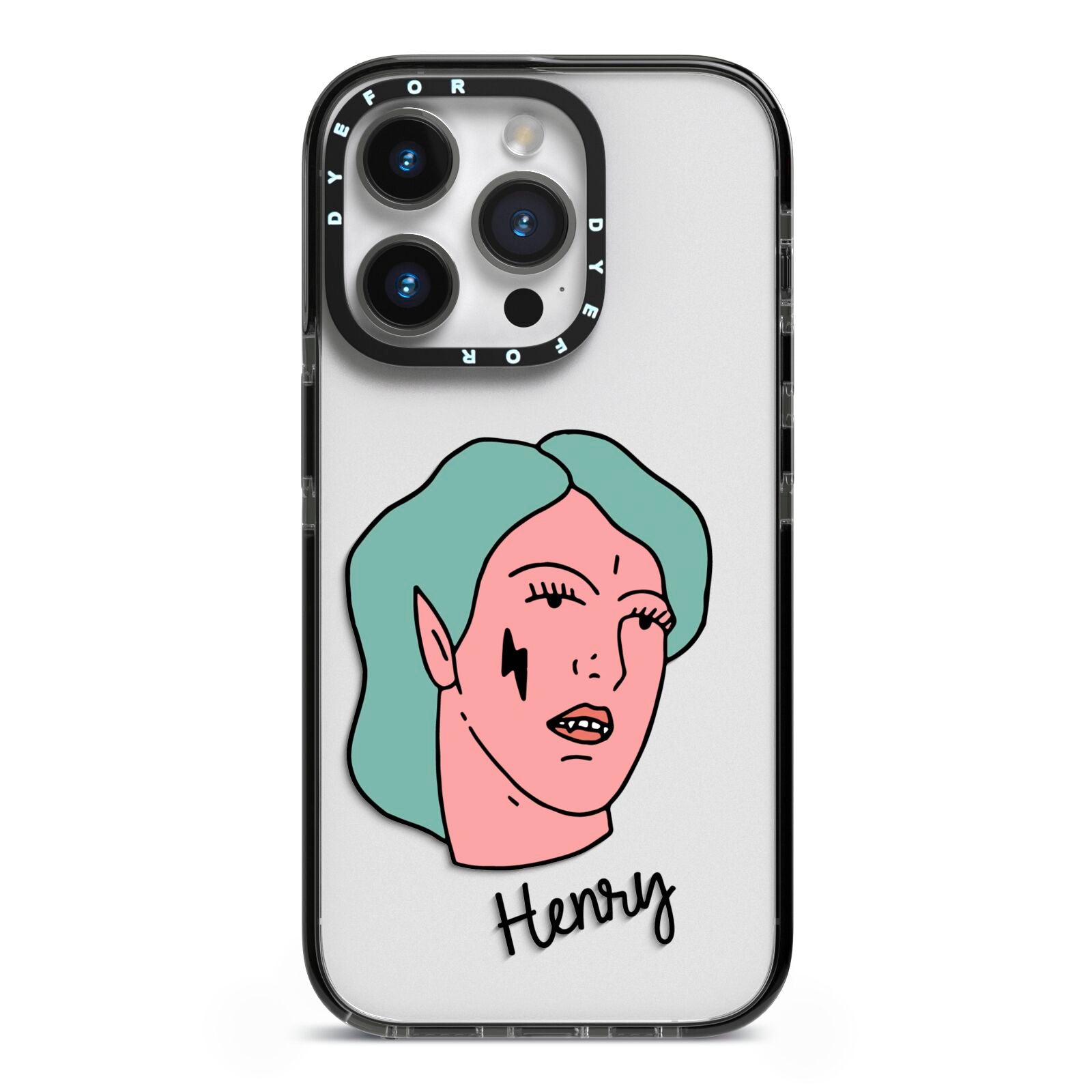 Lightning Fang Face Custom iPhone 14 Pro Black Impact Case on Silver phone