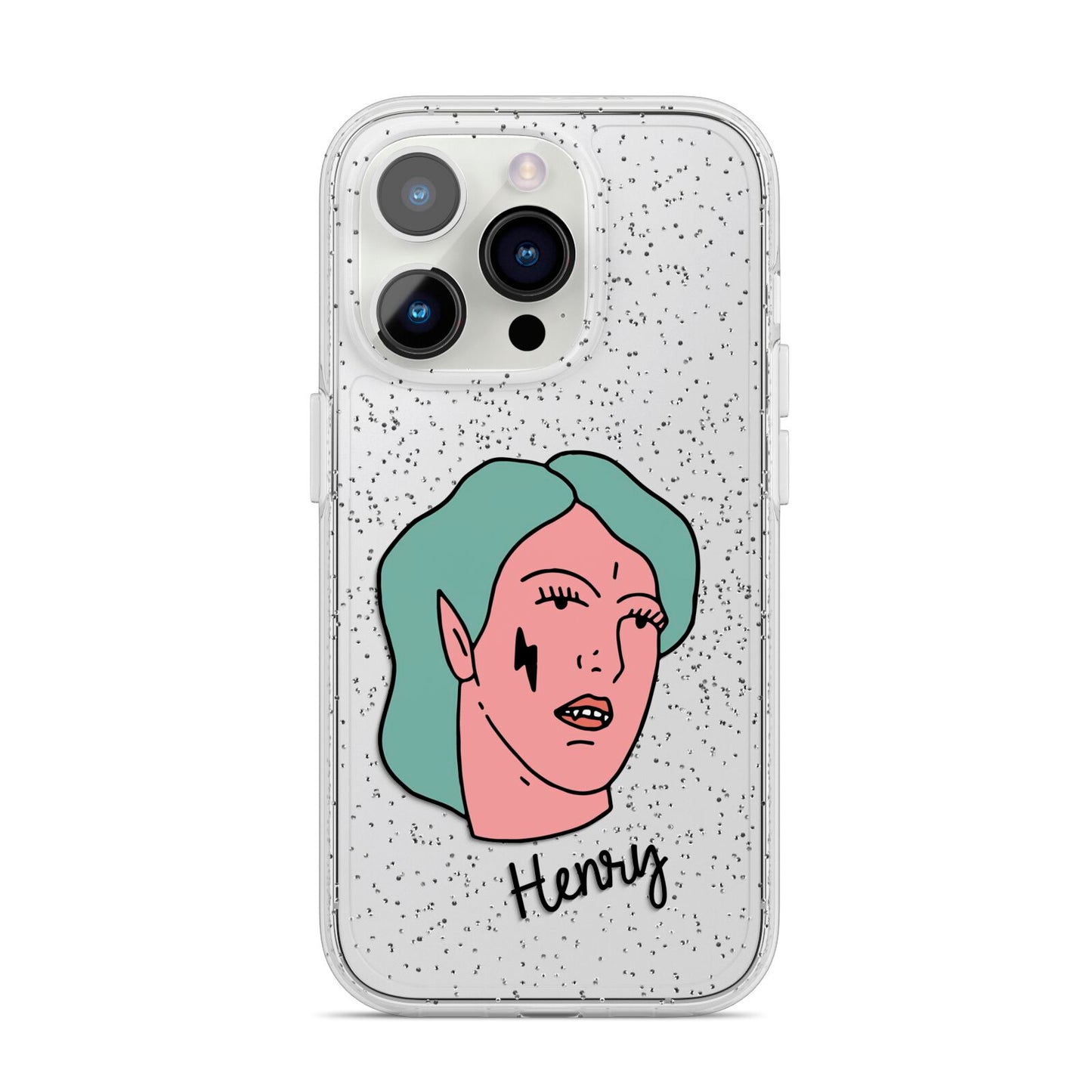 Lightning Fang Face Custom iPhone 14 Pro Glitter Tough Case Silver